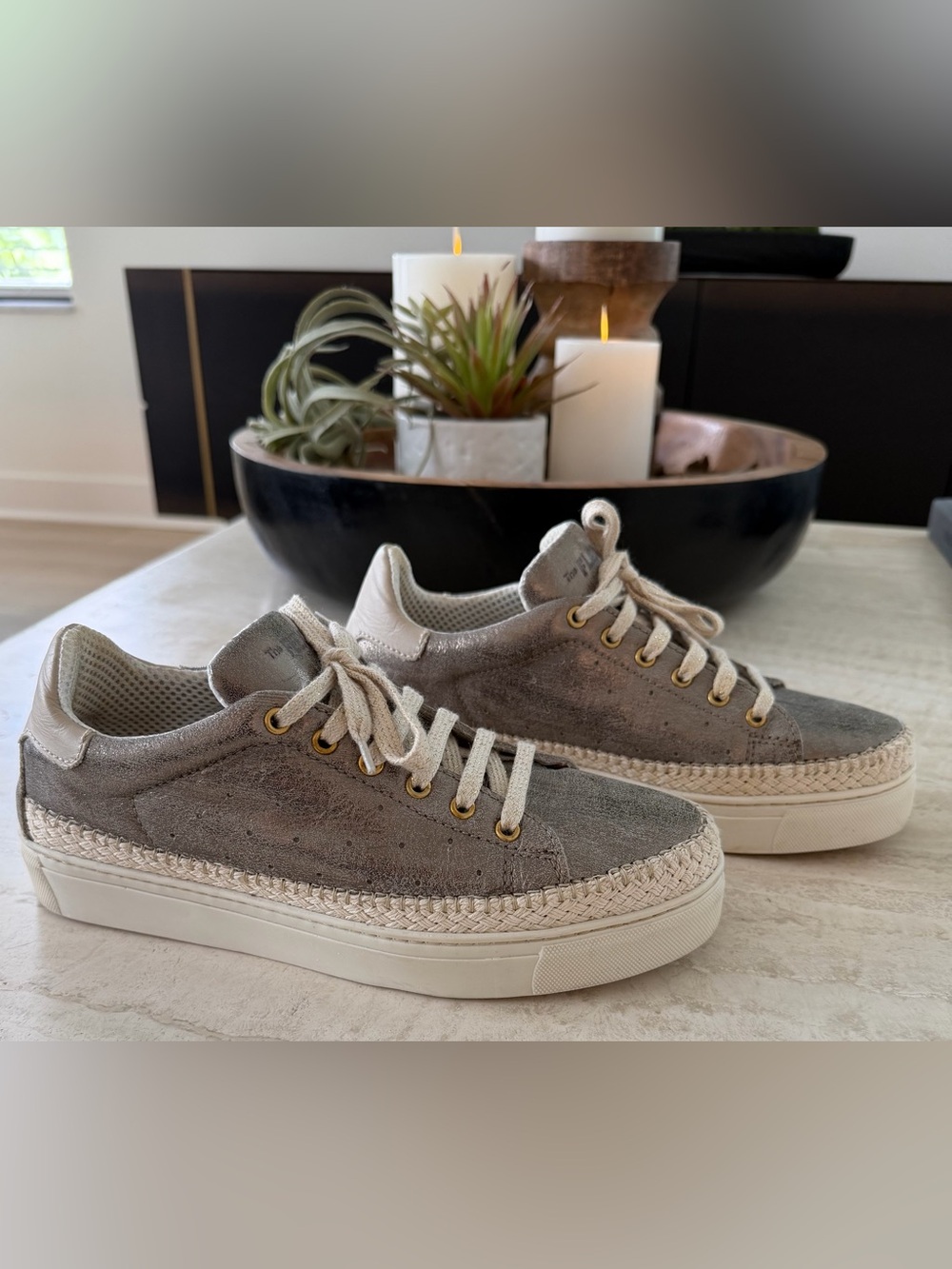 THE FLEXX Metallic Gray Lace-Up Sneakers with Espadrille Trim